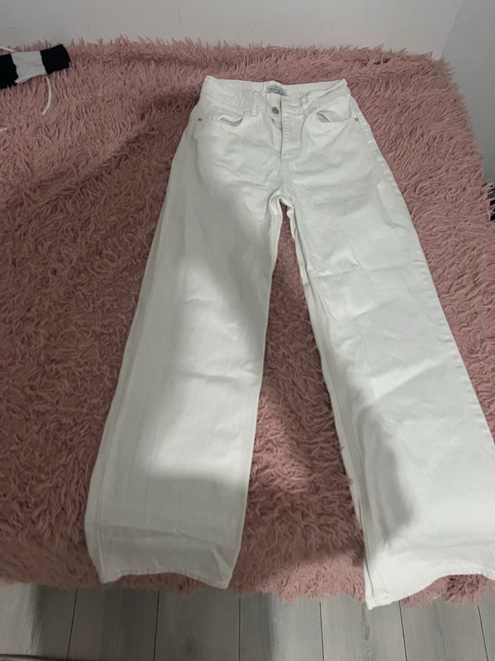 Beyaz Rahat Kesim Kadın Midi Kot Pantolon - Görsel 5