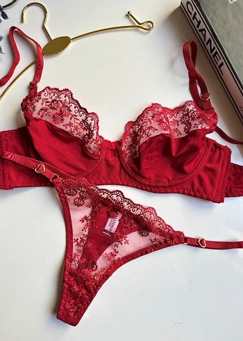 Nakışlı Kırmızı Bohem Parisian Sütyen Takımı 80 Beden - Görsel 2