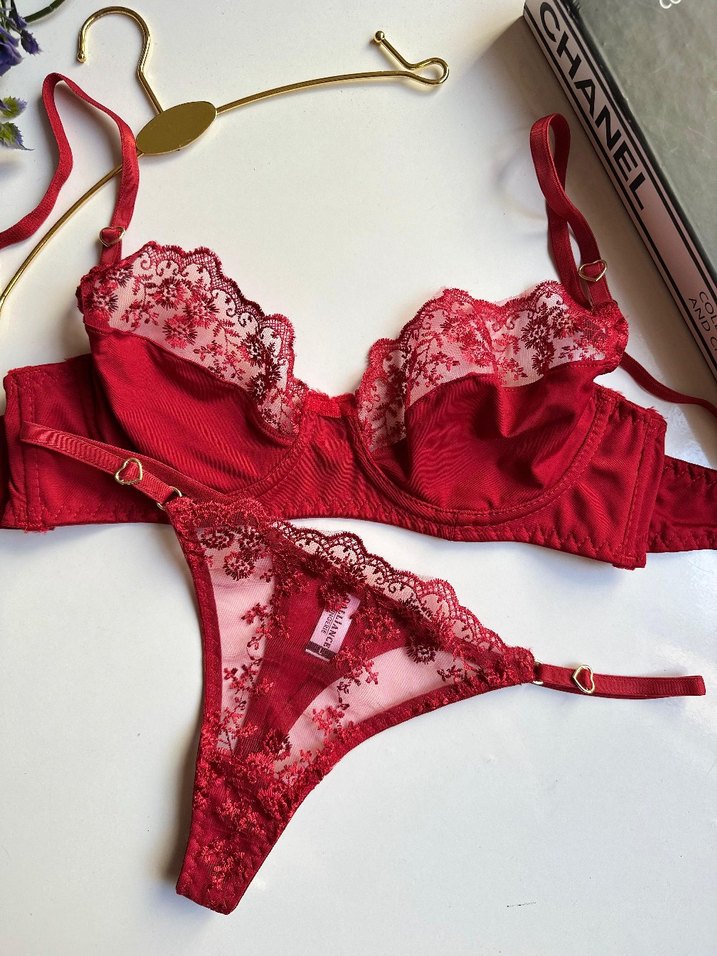 Nakışlı Kırmızı Bohem Parisian Sütyen Takımı 80 Beden - Görsel 2