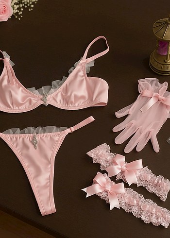 Pembe Nakışlı Parisian Bohem İç Giyim Seti - Görsel 2