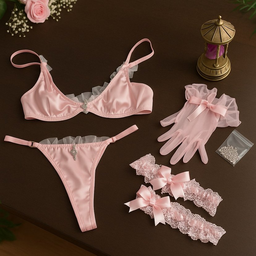 Pembe Nakışlı Parisian Bohem İç Giyim Seti - Görsel 2