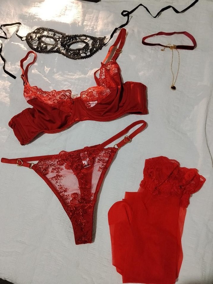 Kırmızı İşlemeli Gotik Mini Sütyen Takımı 80 Beden - Görsel 2