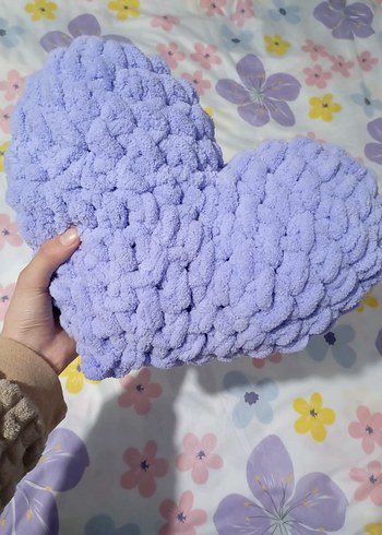 Lila Örgü Çocuk Kalp Yastık - Görsel 7
