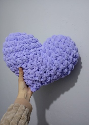 Lila Örgü Çocuk Kalp Yastık - Görsel 5