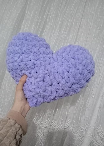 Lila Örgü Çocuk Kalp Yastık - Görsel 6
