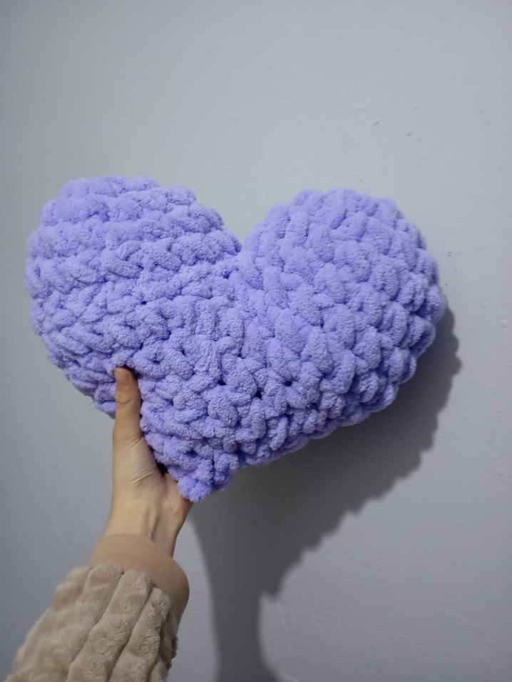 Lila Örgü Çocuk Kalp Yastık - Görsel 5