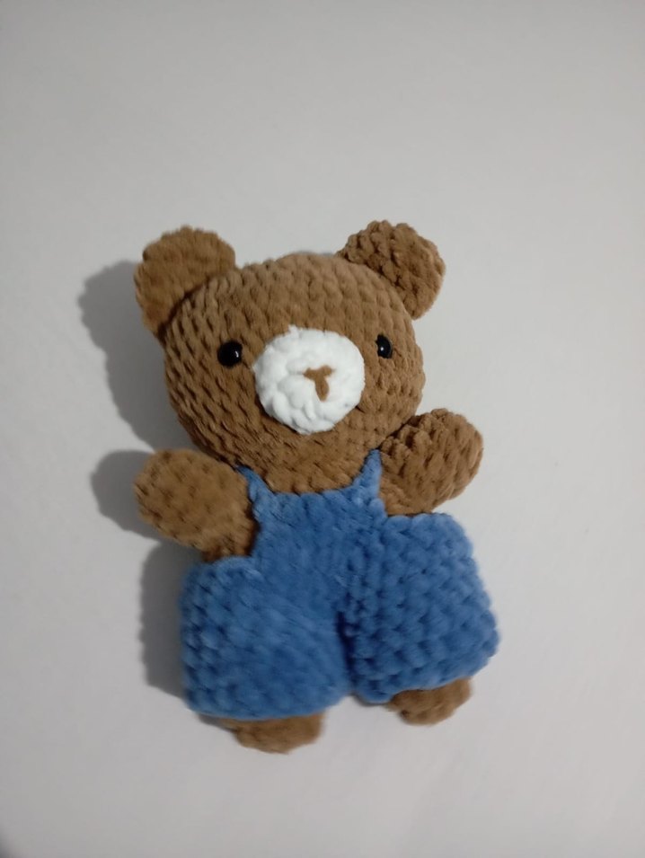 Mavi Tulumlu Kahverengi Peluş Ayıcık - Görsel 3