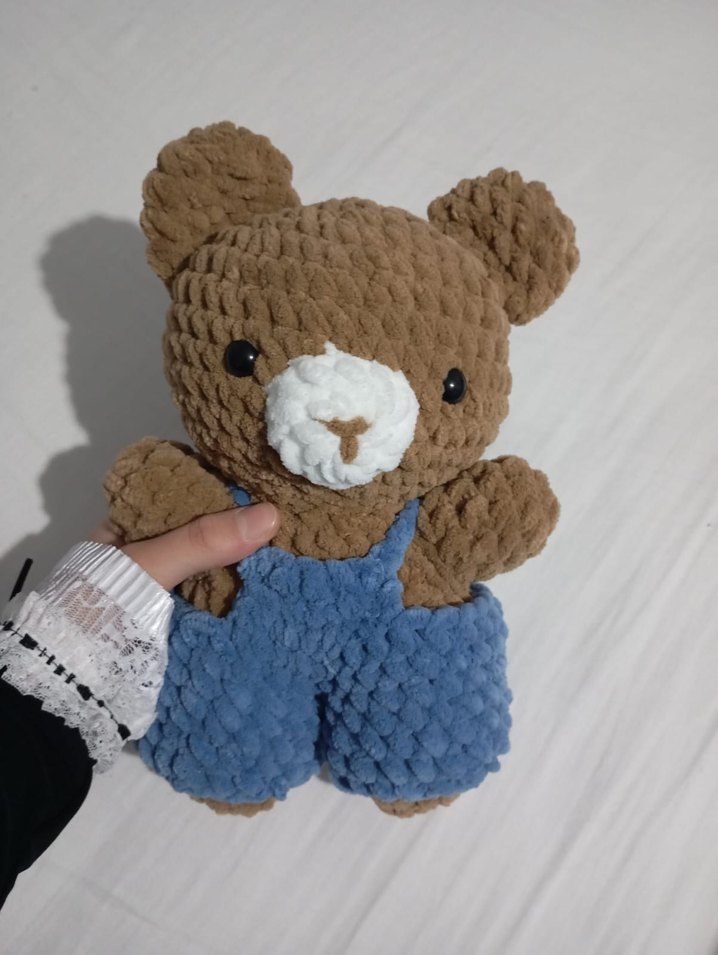 Mavi Tulumlu Kahverengi Peluş Ayıcık - Görsel 5