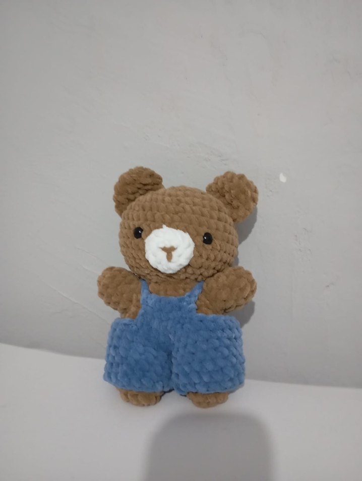 Mavi Tulumlu Kahverengi Peluş Ayıcık - Görsel 4