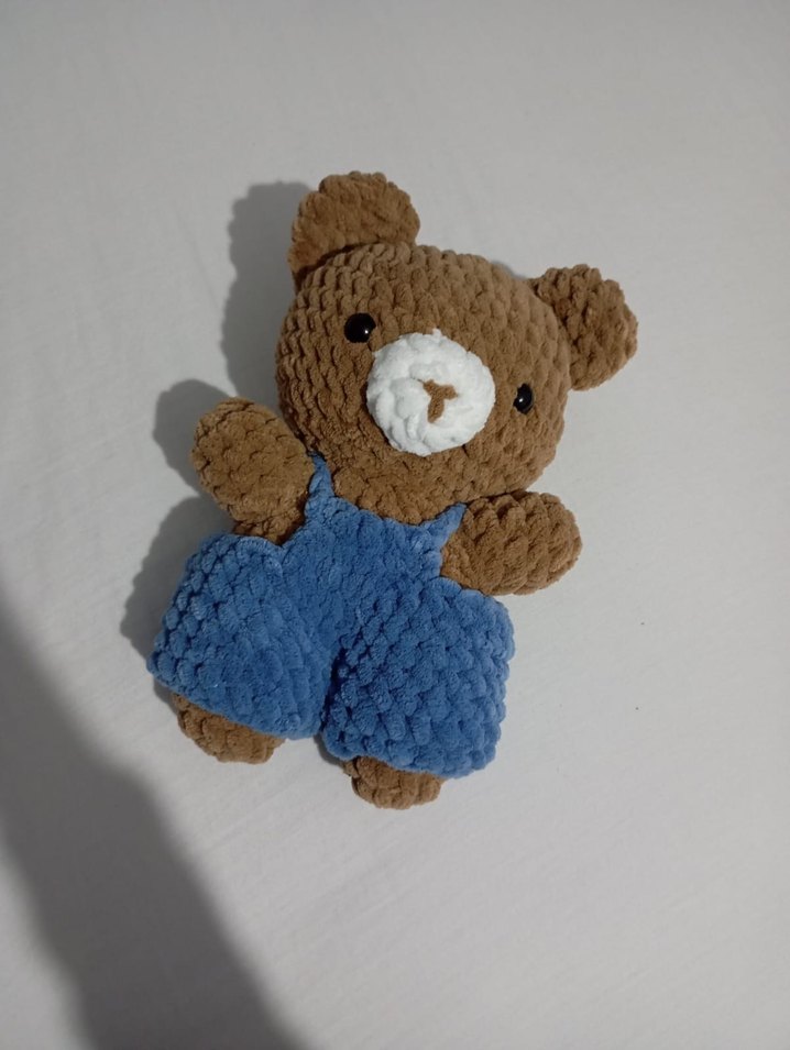 Mavi Tulumlu Kahverengi Peluş Ayıcık - Görsel 2