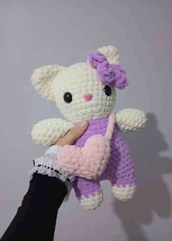 Mor El Yapımı Peluş Oyuncak Kedi - Görsel 4