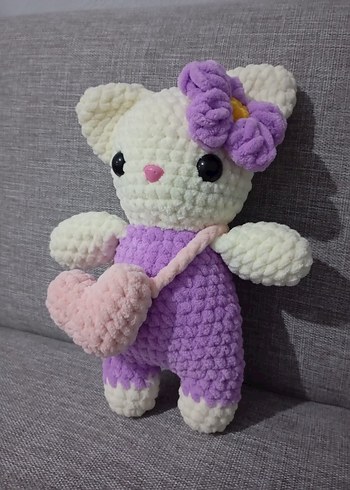 Mor El Yapımı Peluş Oyuncak Kedi - Görsel 2