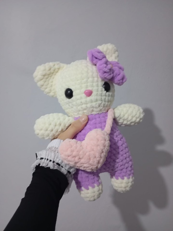 Mor El Yapımı Peluş Oyuncak Kedi - Görsel 4