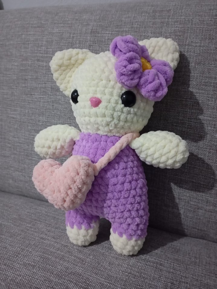 Mor El Yapımı Peluş Oyuncak Kedi - Görsel 2