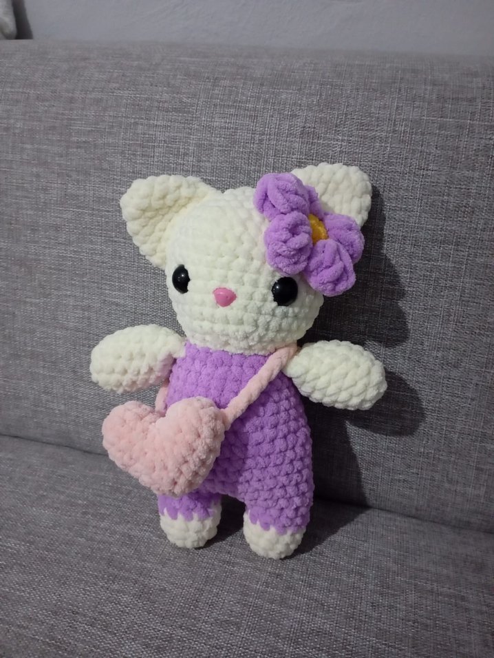 Mor El Yapımı Peluş Oyuncak Kedi - Görsel 3