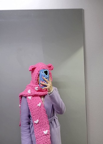 Pembe Örgü Çocuk Bere ve Atkı Seti - Görsel 6