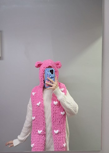 Pembe Örgü Çocuk Bere ve Atkı Seti - Görsel 4