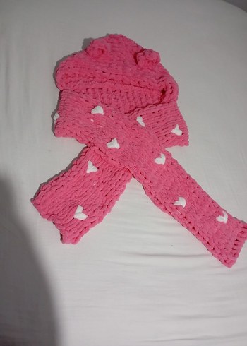 Pembe Örgü Çocuk Bere ve Atkı Seti - Görsel 13