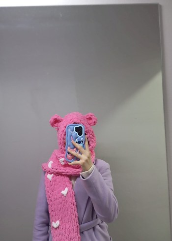 Pembe Örgü Çocuk Bere ve Atkı Seti - Görsel 8