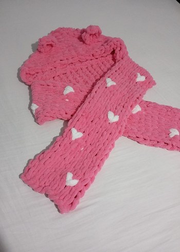 Pembe Örgü Çocuk Bere ve Atkı Seti - Görsel 11