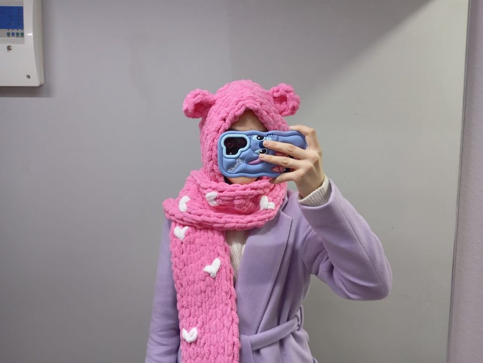 Pembe Örgü Çocuk Bere ve Atkı Seti - Görsel 5