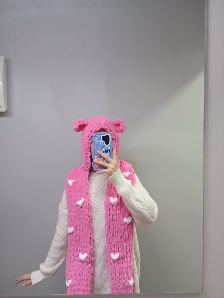 Pembe Örgü Çocuk Bere ve Atkı Seti - Görsel 4