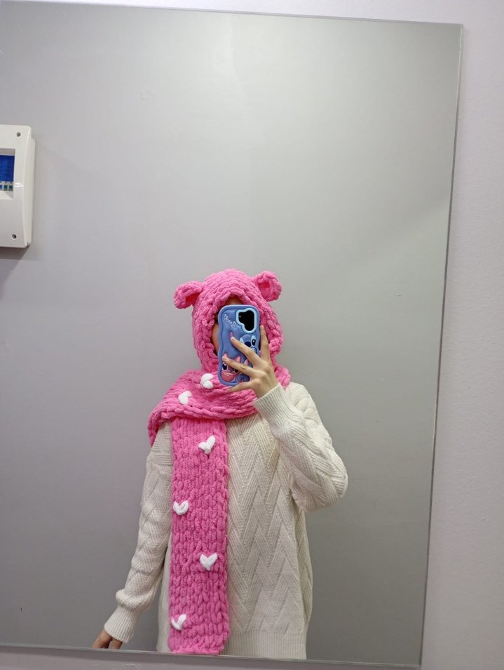 Pembe Örgü Çocuk Bere ve Atkı Seti - Görsel 3