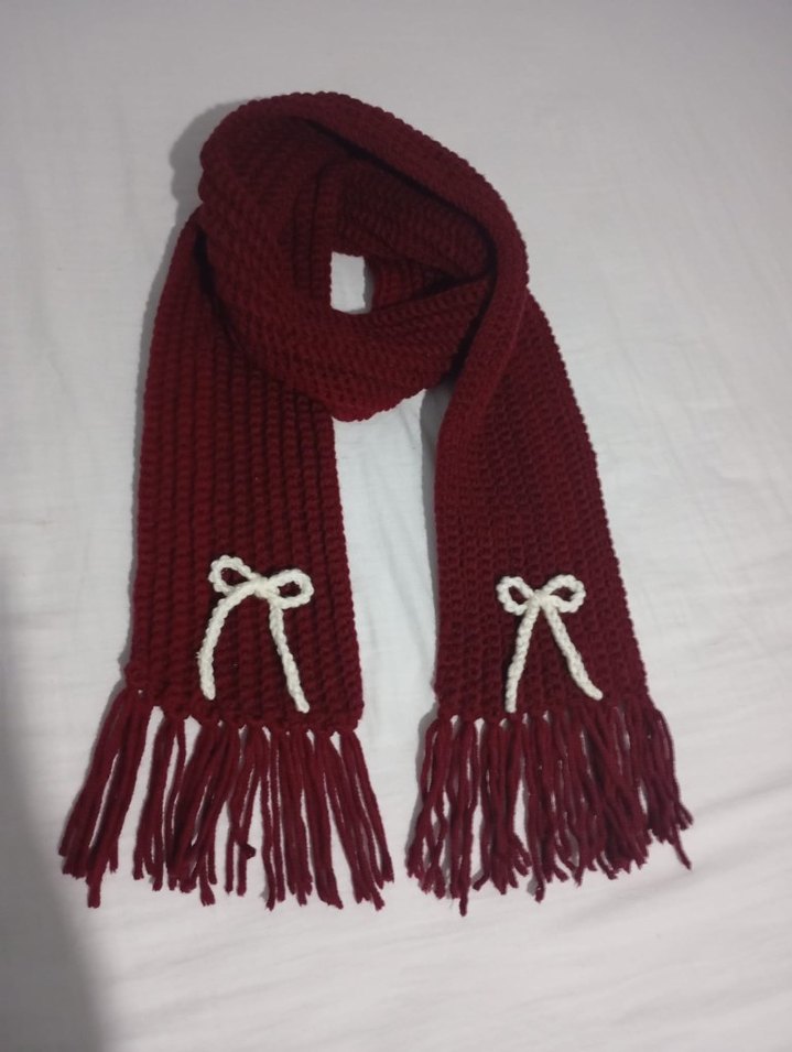 Bordo Örgü Kadın Şal - Görsel 3