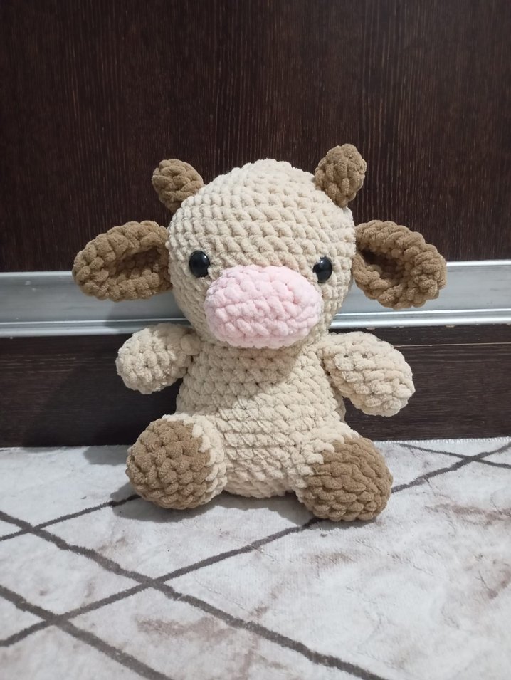 Pastel Bej Peluş Oyuncak İnek - Görsel 4