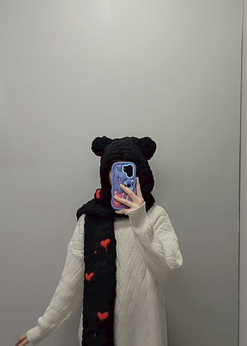 Örgü siyah atkı şal - Görsel 5