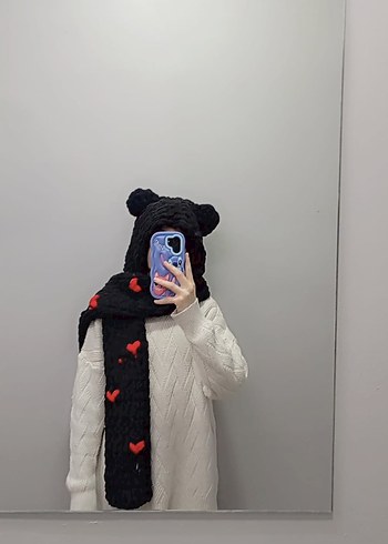 Örgü siyah atkı şal - Görsel 3