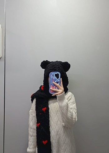 Örgü siyah atkı şal - Görsel 4