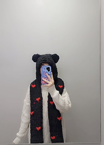 Örgü siyah atkı şal - Görsel 2