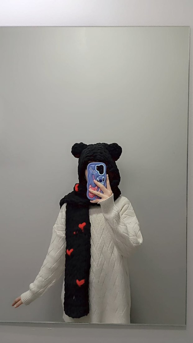 Örgü siyah atkı şal - Görsel 5