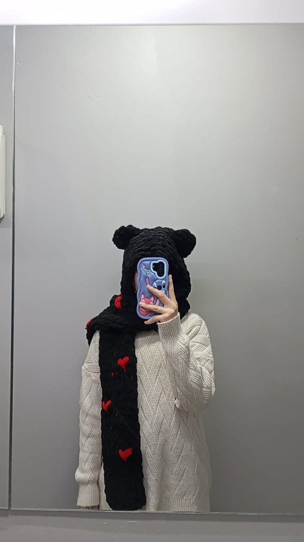 Örgü siyah atkı şal - Görsel 4