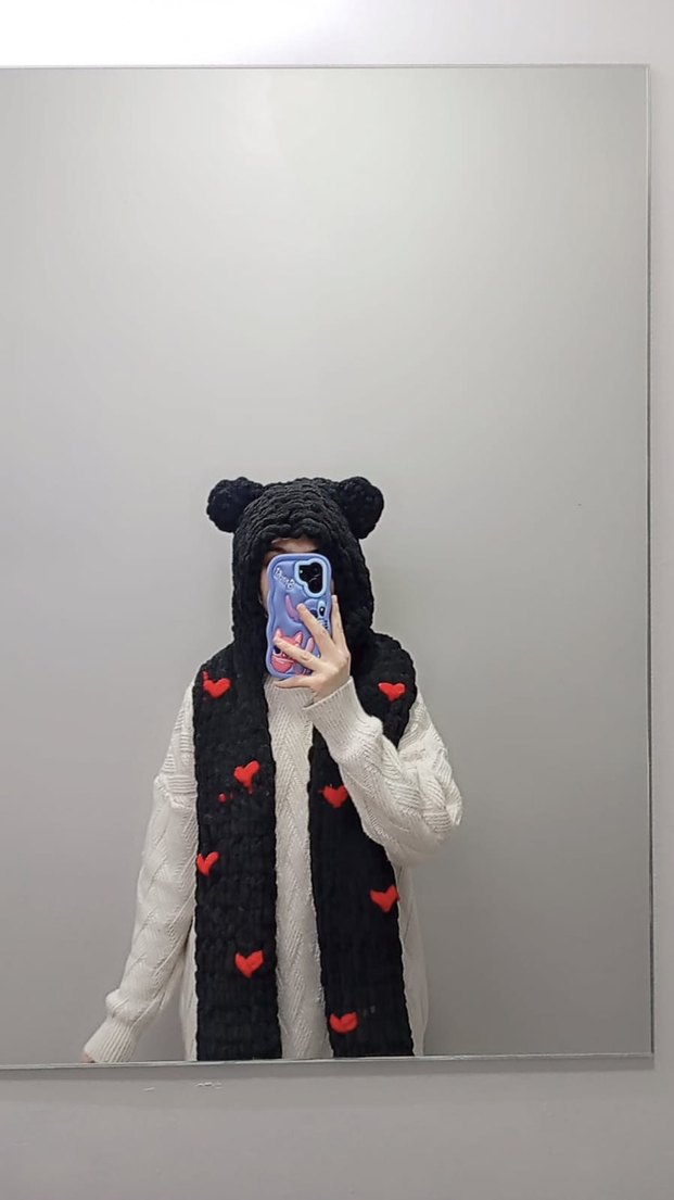 Örgü siyah atkı şal - Görsel 2