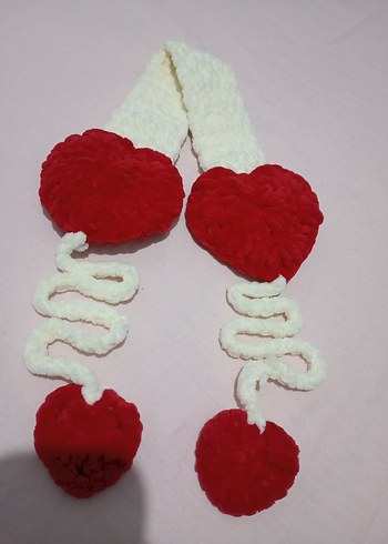 Kırmızı Kalp Detaylı Kadın Örgü Şal - Görsel 5