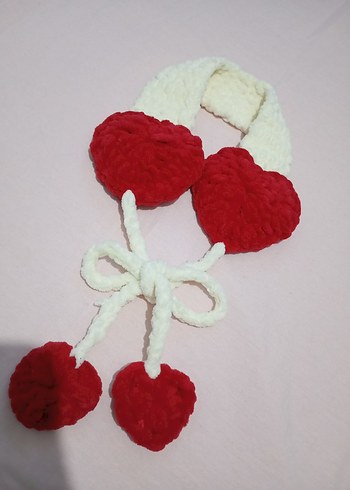 Kırmızı Kalp Detaylı Kadın Örgü Şal - Görsel 3