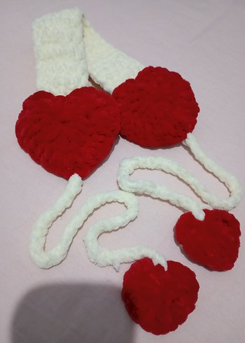 Kırmızı Kalp Detaylı Kadın Örgü Şal - Görsel 6