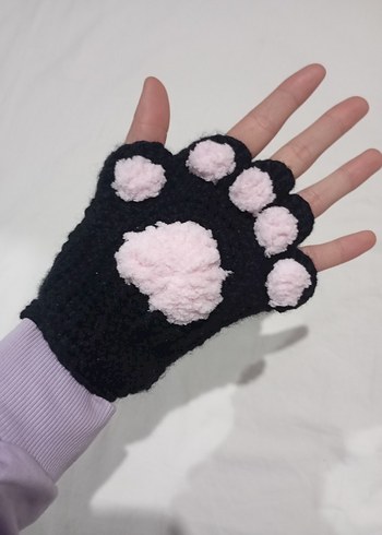 Pembe Pençe Desenli Triko Kadın Eldiven - Görsel 5