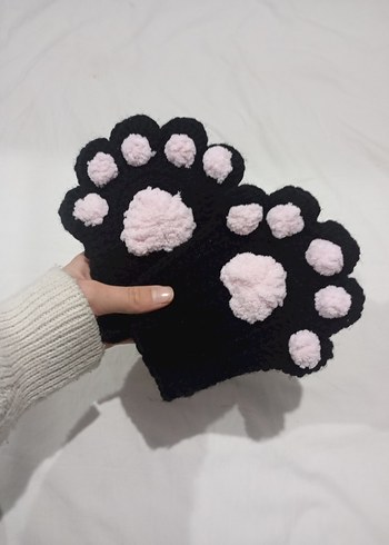 Pembe Pençe Desenli Triko Kadın Eldiven - Görsel 2