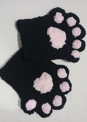 Pembe Pençe Desenli Triko Kadın Eldiven - Görsel 6