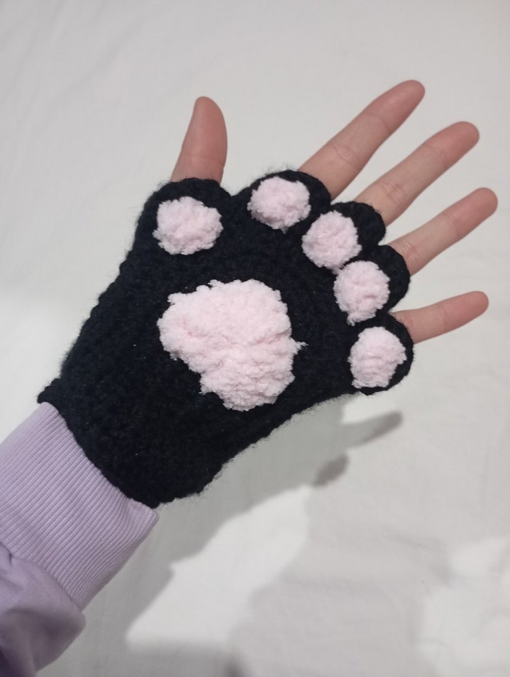 Pembe Pençe Desenli Triko Kadın Eldiven - Görsel 5