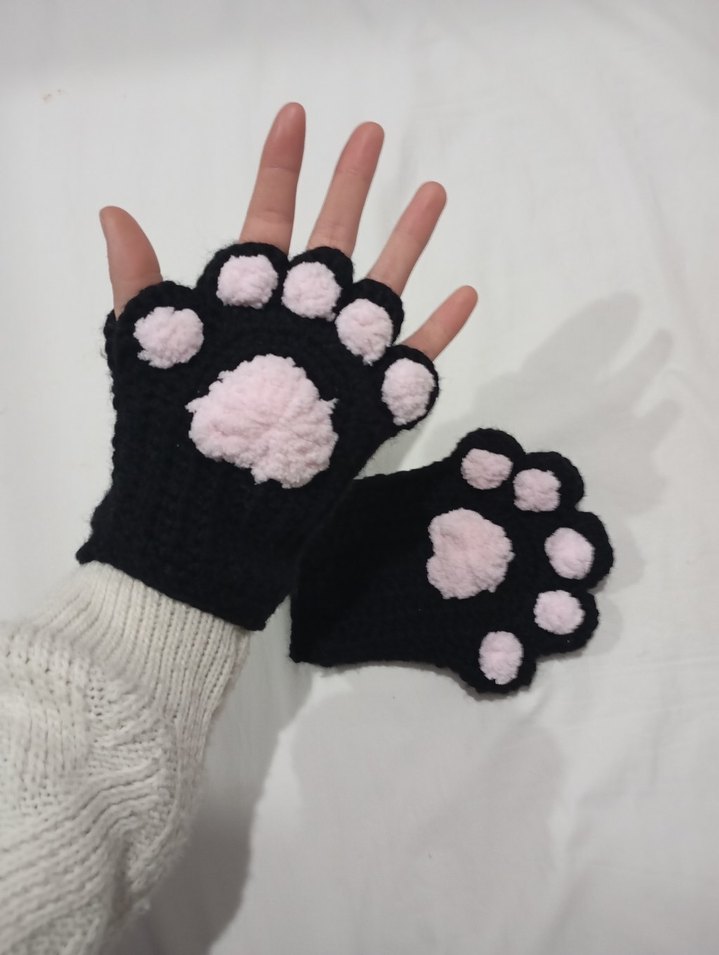 Pembe Pençe Desenli Triko Kadın Eldiven - Görsel 3