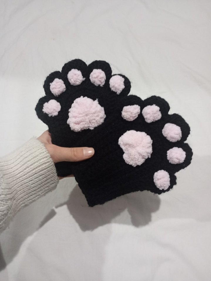 Pembe Pençe Desenli Triko Kadın Eldiven - Görsel 2