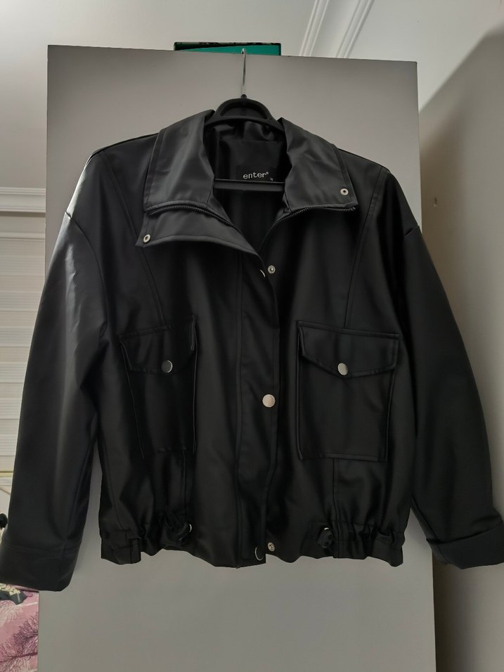 Düğmeli Siyah Deri Kadın Ceket - Görsel 2