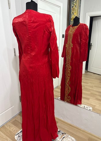 Uzun Kollu Kırmızı Nakışlı Kına Elbisesi - Görsel 4