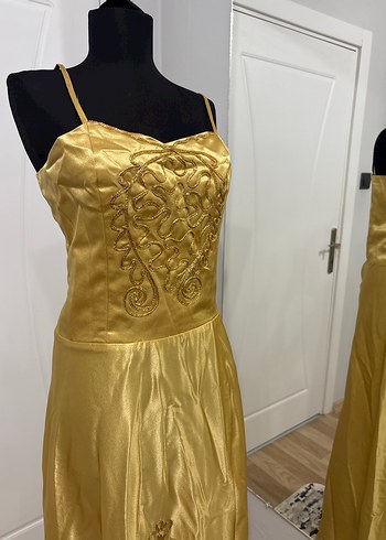 Bordo Nakışlı Uzun Kına Elbise - Görsel 4