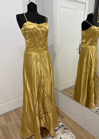 Bordo Nakışlı Uzun Kına Elbise - Görsel 5