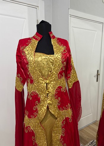 Kadın Altın Nakışlı Uzun Kına Elbisesi - Görsel 2